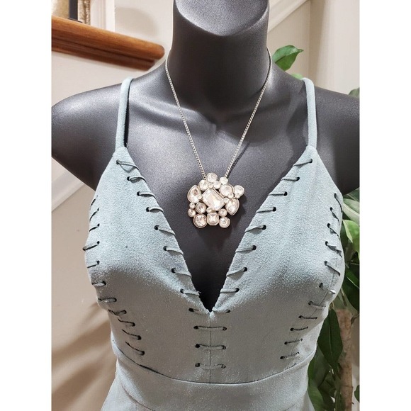 Privately Privileged Women Green Polyester V-Neck Sleeveless Knee Length Dress S - Picture 10 of 11